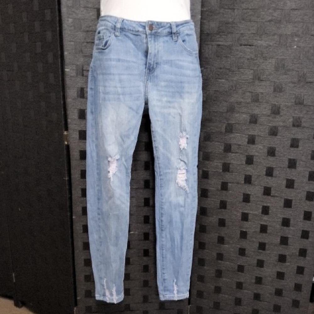 Blue Boyfriend Jeans with Distressed Details